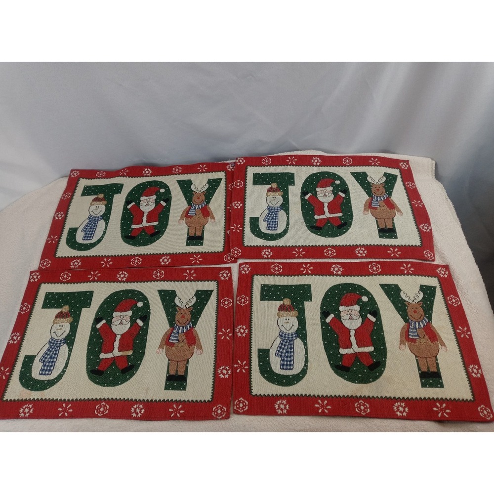 Holiday JOY Placemats Set of 4‎ Snowman Santa Reindeer Christmas Decor